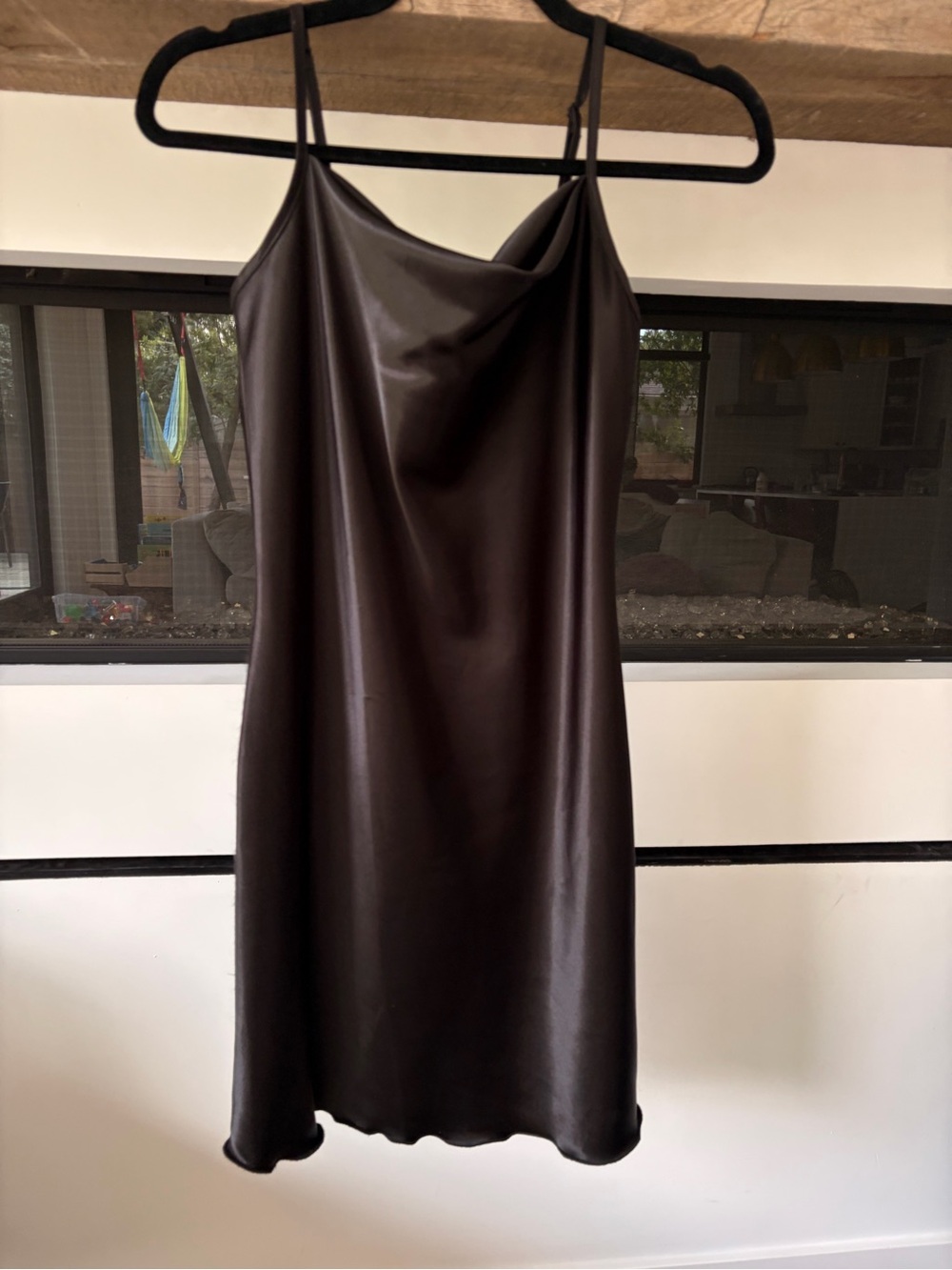 Bebe Satin Cowl Neck Black Slip Dress sz S